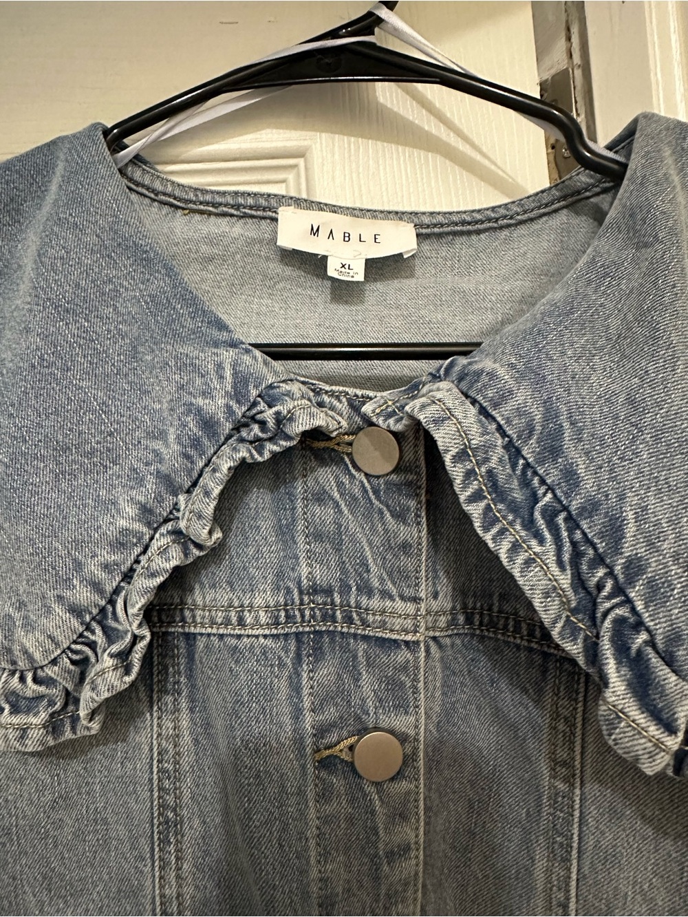 Light Blue Denim Jacket with Ruffle Collar - Picture 3 of 3